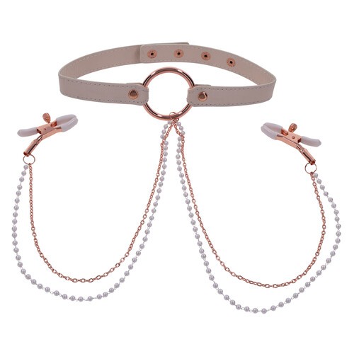 Sex and Mischief Collar with Nipple Clamps - Playful Bondage