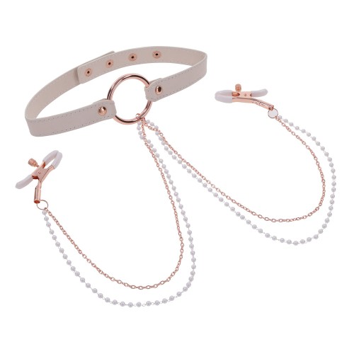 Sex and Mischief Collar with Nipple Clamps - Playful Bondage