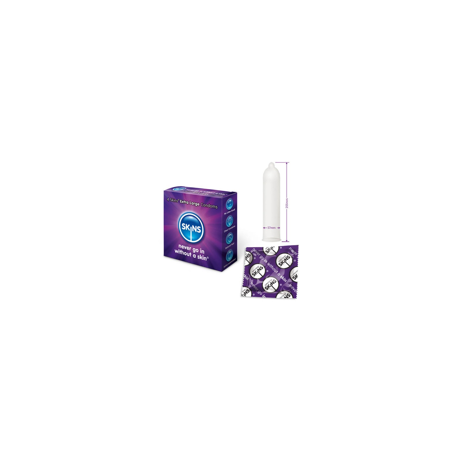 Condones Extra Grandes Skins Paquete de 4 para Comodidad Condones Extra Grandes Skins Paquete de 4 para Comodidad