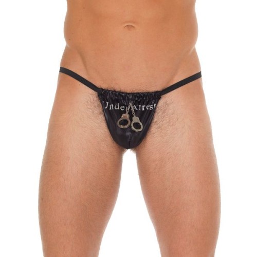 Tanga Negro para Hombre con Divertida Bolsa de Esposas