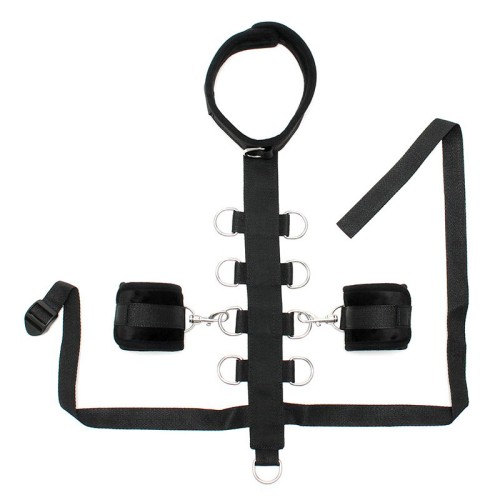 Collar Negro Acolchado con Línea de Restricción y Muñequeras - Bondage Confortable