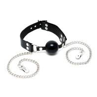 Mouth Gag And Nipple Chain - Black