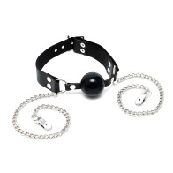 Mouth Gag And Nipple Chain - Black