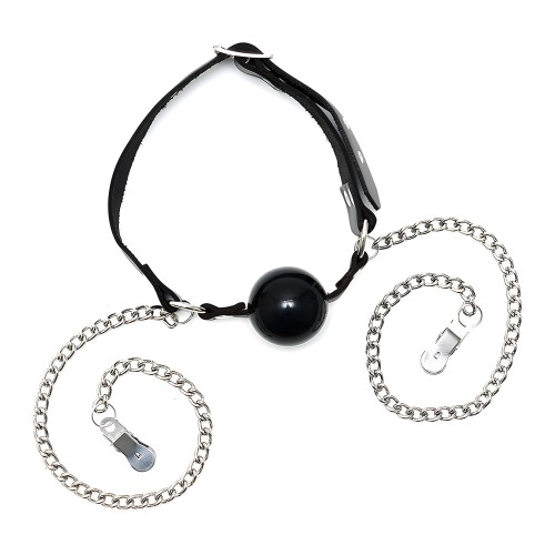 Mouth Gag And Nipple Chain - Black