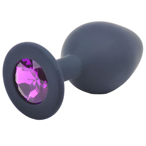 Medium Black Jewelled Silicone Butt Plug - Black