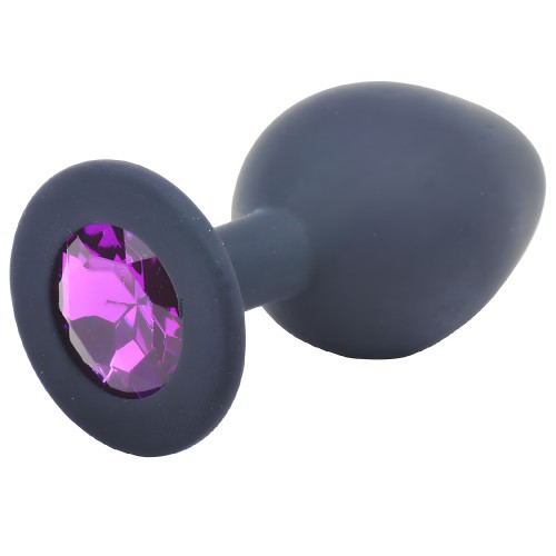 Medium Black Jewelled Silicone Butt Plug - Black