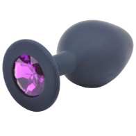 Medium Black Jewelled Silicone Butt Plug - Black