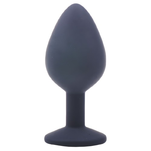 Medium Black Jewelled Silicone Butt Plug - Black