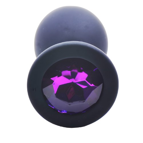 Medium Black Jewelled Silicone Butt Plug - Black