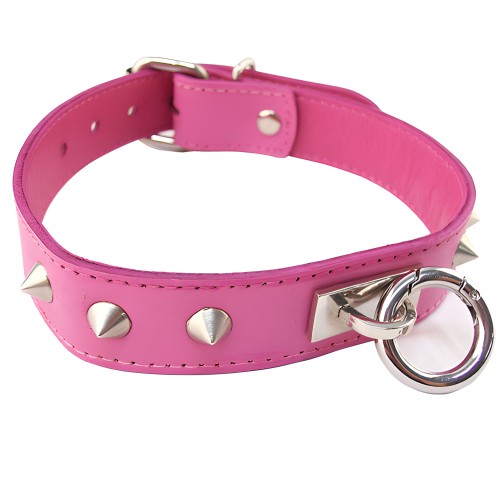 Rouge Garments Pink Studded O-Ring Collar - Fashionable BDSM
