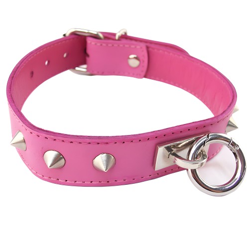 Rouge Garments Pink Studded O-Ring Collar - Fashionable BDSM