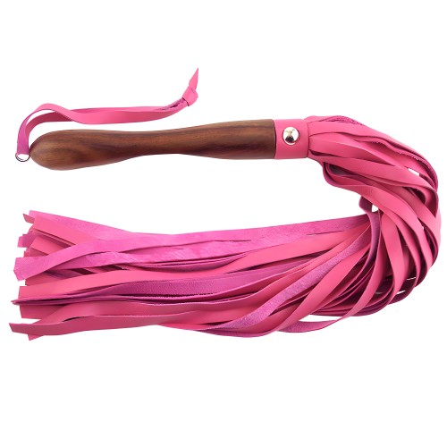 Flogger de Cuero Rosa con Mango de Madera Rouge Garments 23 Pulgadas
