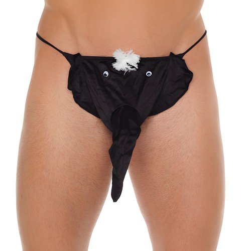 Mens Black G-String With Elephant Animal Pouch - Rimba