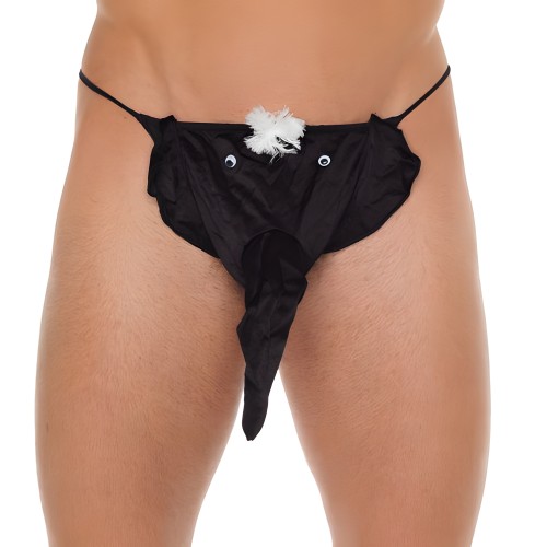 Mens Black G-String With Elephant Animal Pouch - Rimba
