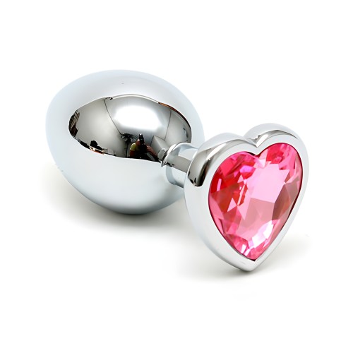 Small Butt Plug with Heart Shaped Crystal - Silver - 2.8 Inches