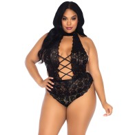 Leg Avenue Floral Lace Crotchless Teddy Black UK 14 to 18