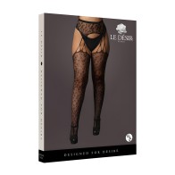 Medias con Suspenders Leopardo Le Desir - Negro