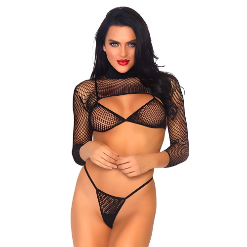 Leg Avenue Net Top Thong And Bra UK Size 6 to 12