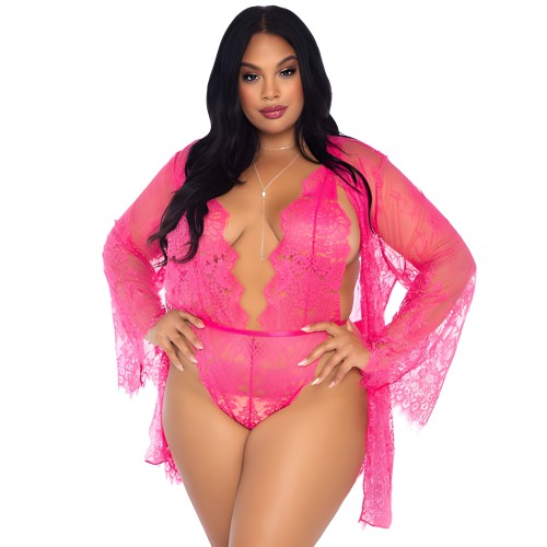 Leg Avenue Floral Lace Teddy and Robe Set - Elegant Lingerie