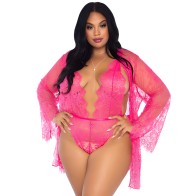 Leg Avenue Floral Lace Teddy and Robe Set - Elegant Lingerie