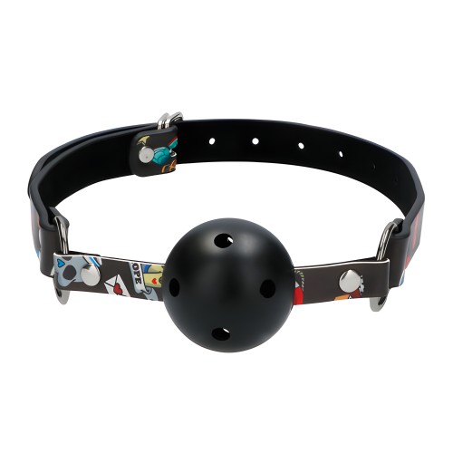 Ball Gag Transpirable Ouch Con Correas de Cuero Impresas - Negro