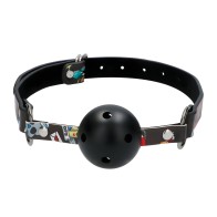 Ball Gag Transpirable Ouch Con Correas de Cuero Impresas - Negro