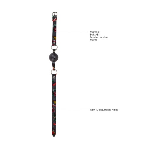 Ball Gag Transpirable Ouch Con Correas de Cuero Impresas - Negro