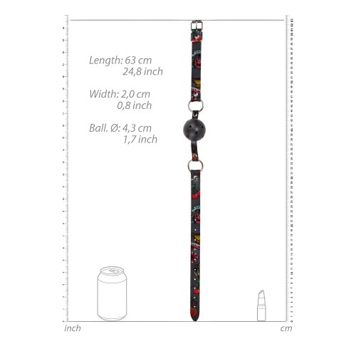 Ball Gag Transpirable Ouch Con Correas de Cuero Impresas - Negro