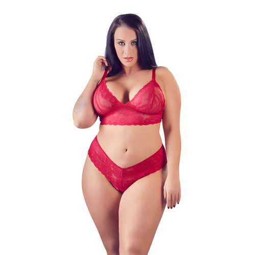 Conjunto de Sujetador y Bragas de Encaje Rojo Plus Size